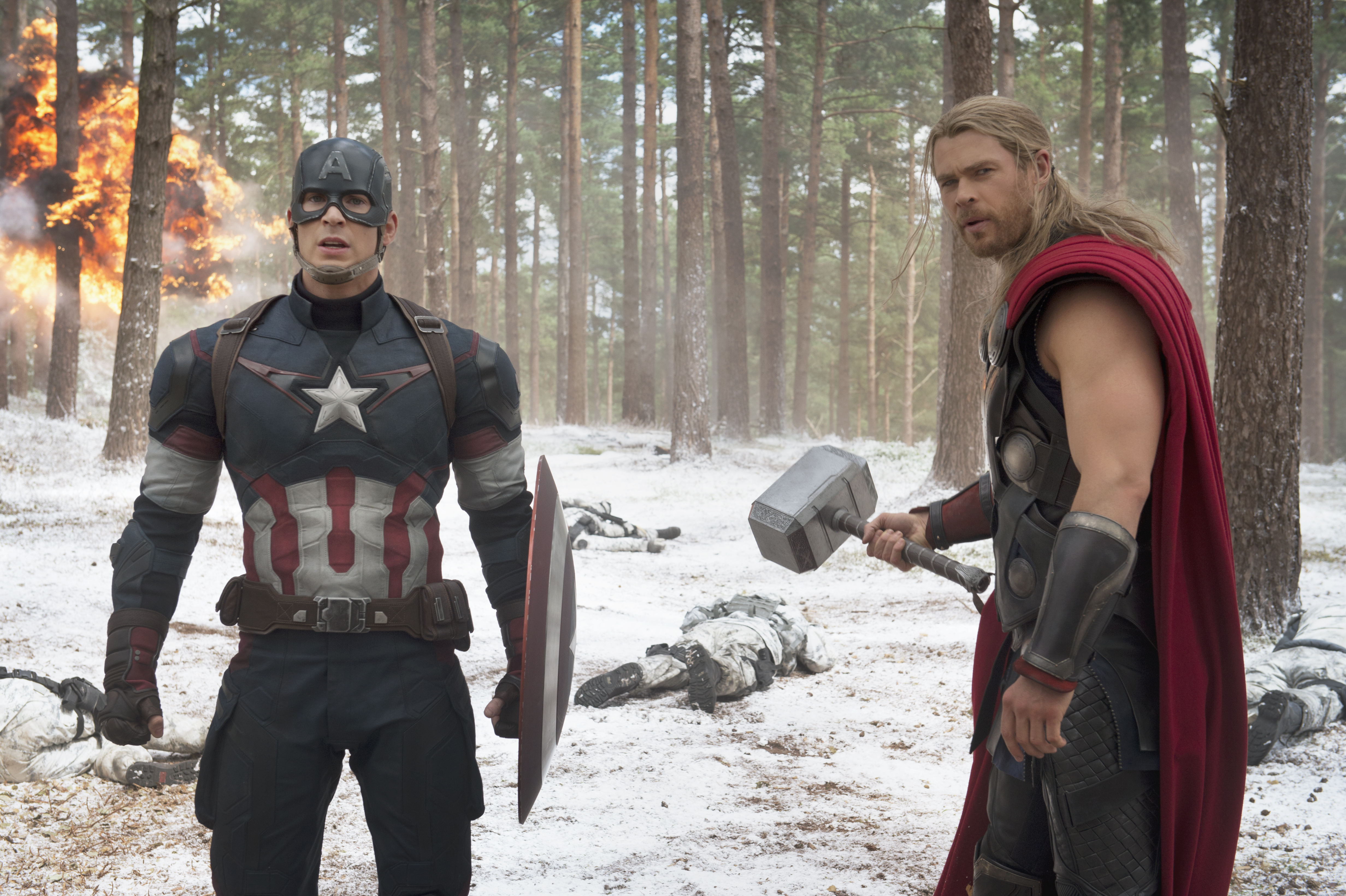 Chris Evans and Chris Hemsworth star in Marvel's "The Avengers: Age of Ultron"