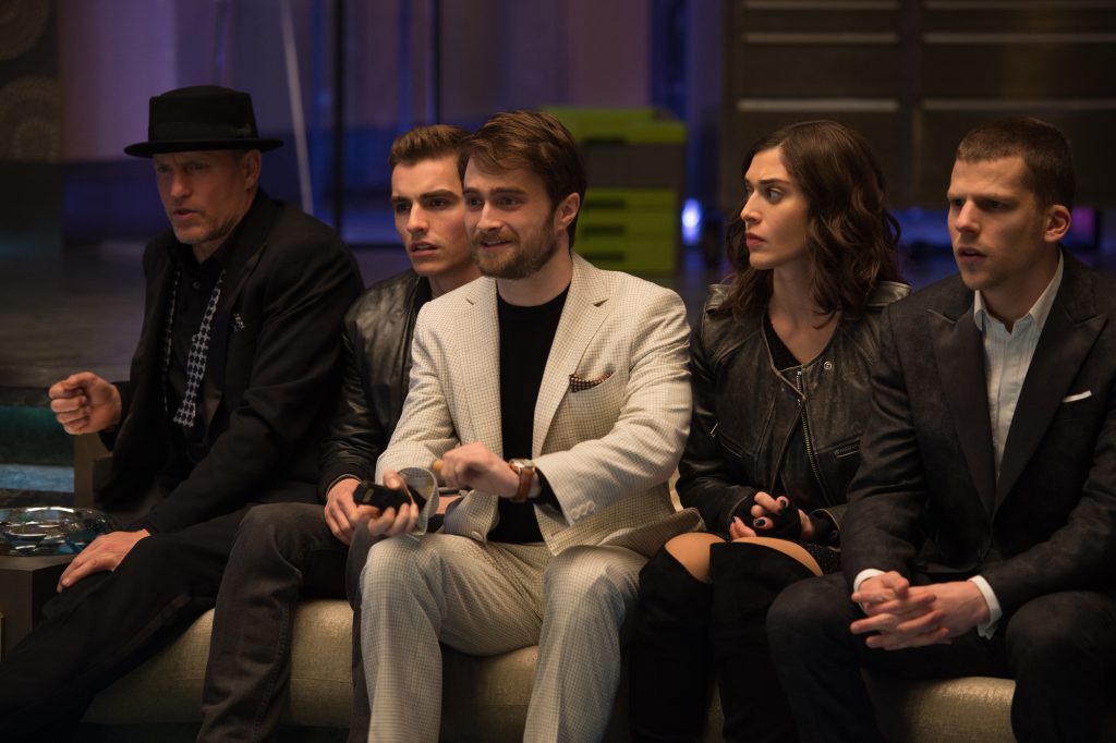 (L-r) Woody Harrelson, Dave Franco, Daniel Radcliffe, Lizzy Caplan and Jesse Eisenberg star in Lionsgate's NOW YOU SEE ME 2