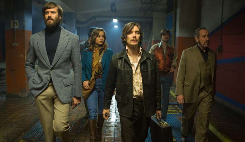 (L-r) Armie Hammer, Brie Larson, Cillian Murphy, Sam Riley and Michael Smiley star in A24 Films' FREE FIRE
