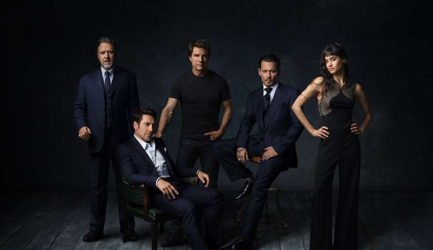 (L-r) Russell Crowe, Javier Bardem, Tom Cruise, Johnny Depp and Sophia Boutella of Universal's Dark Universe