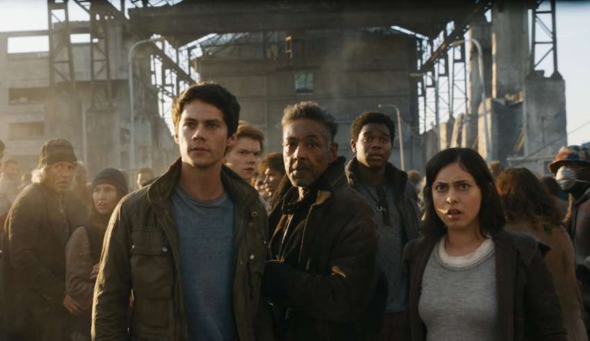 (L-R) Dylan O’Brien, Thomas Brodie-Sangster, Giancarlo Esposito, Dexter Darden and Rosa Salazar star in 20th Century Fox's MAZE RUNNER: THE DEATH CURE